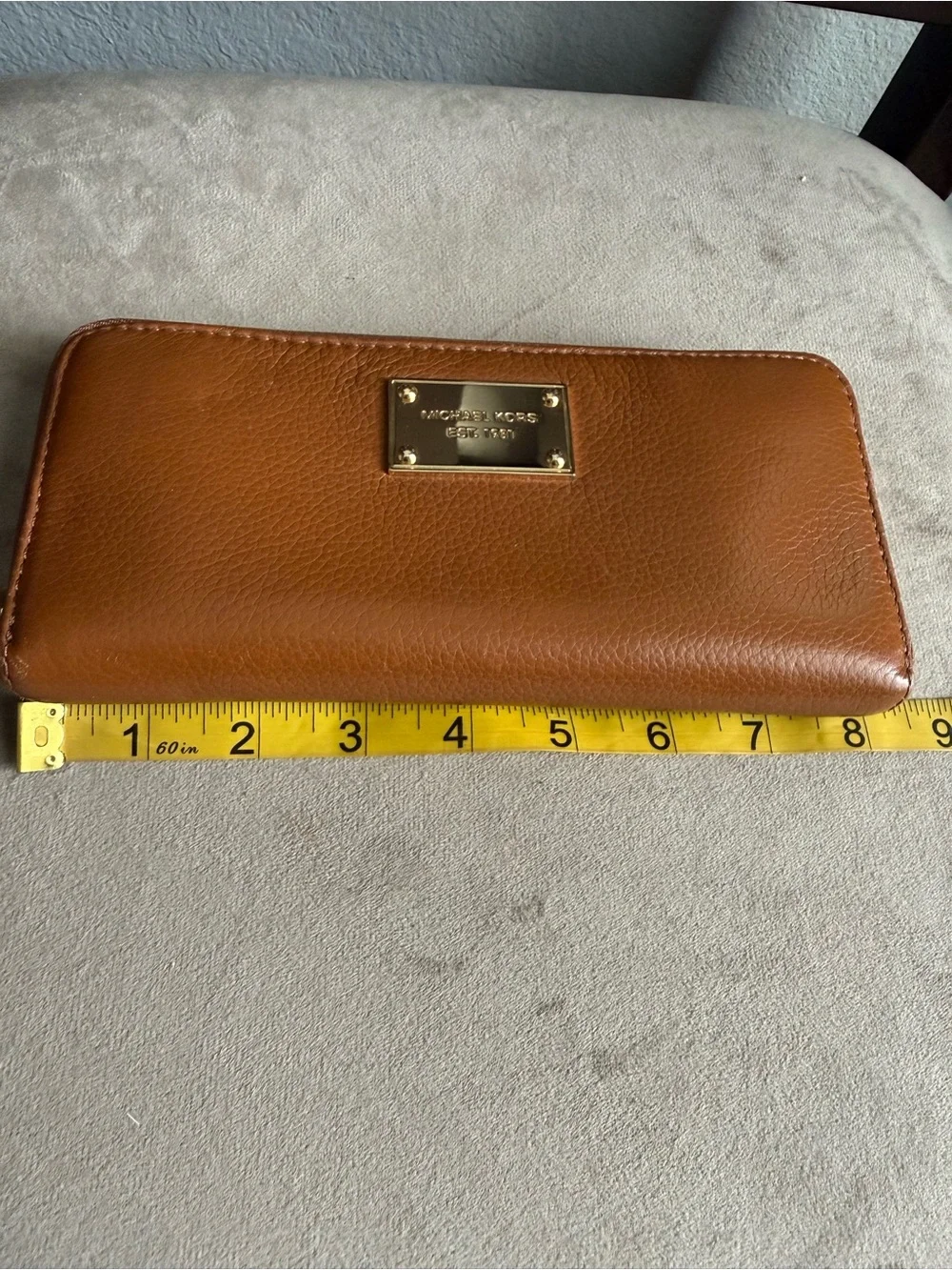 Michael Kors Cognac Leather Zip-Around Wallet with Gold Plaque